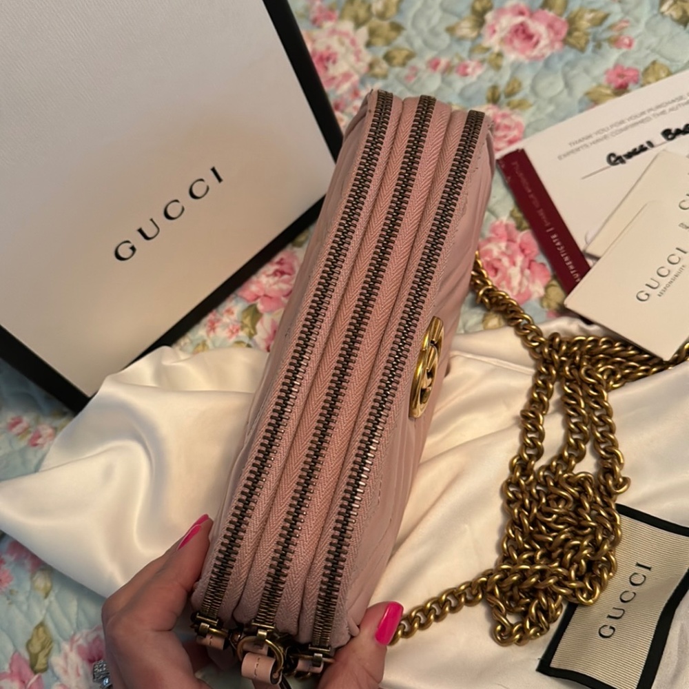 TRADED 💎Gucci💎 Marmont *Triple Zip* Nude Blush Pink Camera  Crossbody - Picture 2 of 12